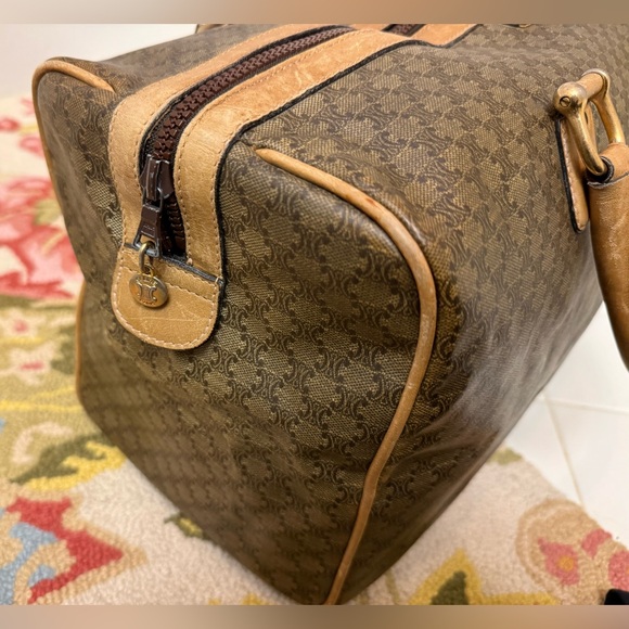 Vintage CELINE Macadam Top Handle 24 H Travel Bag Boston - Brown Printed Canvas - Picture 10 of 16